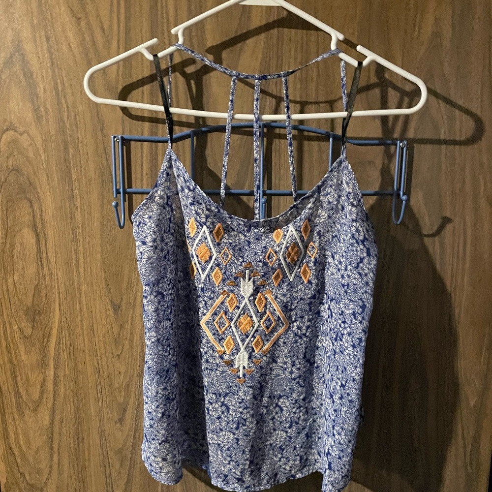 Blue Floral Embroidered Women's Top